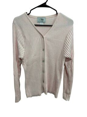 CWS Ribbed V-Neck Cardigan Sweater Pink Sz Large Cotton Cozy Knitwear Capsule